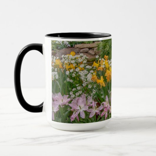 Bunte Frühlingsblumen in voller Blüte Tasse (Links)