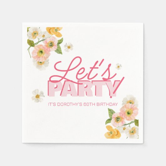 Bunte Frühlingsblumen Lettering 60. Geburtstag Serviette (Vorderseite)