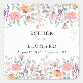 Bunte Frühlingsfeier Wildblume Quadratischer Aufkleber