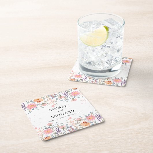 Bunte Frühlingsfeier Wildblume Rechteckiger Pappuntersetzer (Vor Ort)