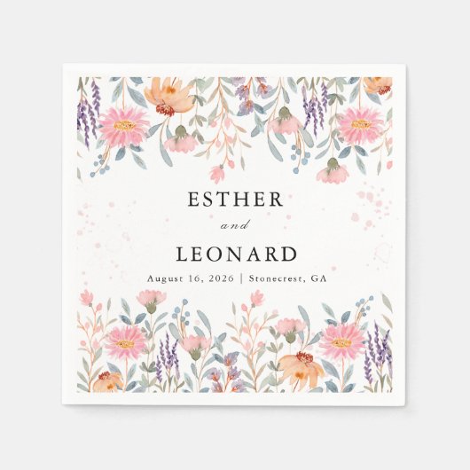 Bunte Frühlingsfeier Wildblume Serviette (Vorderseite)