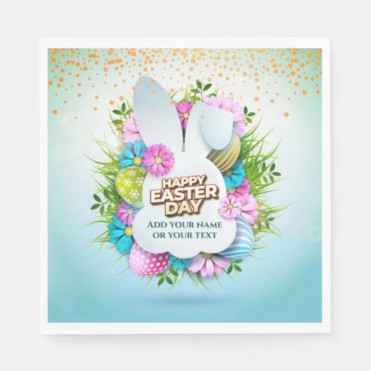 Bunte Frühlingshasen-Oster-Eier & Blumen Serviette (Vorderseite)
