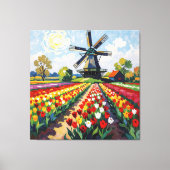 Bunte Frühlingswiese mit Windmühle Leinwanddruck (Vorderseite)