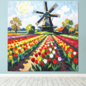 Bunte Frühlingswiese mit Windmühle Leinwanddruck (Insitu (Holzboden))