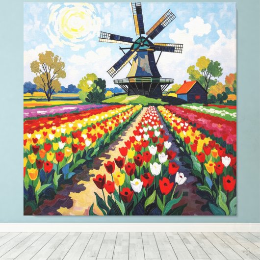 Bunte Frühlingswiese mit Windmühle Leinwanddruck (Insitu (Holzboden))