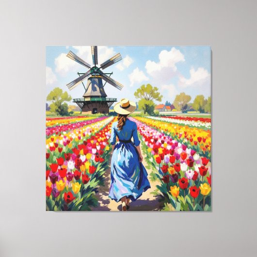 Bunte Frühlingswiese mit Windmühle Leinwanddruck (Vorderseite)