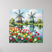 Bunte Frühlingswiese mit Windmühle Leinwanddruck (Vorderseite)