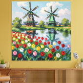 Bunte Frühlingswiese mit Windmühle Leinwanddruck (Insitu (Wohnzimmer))