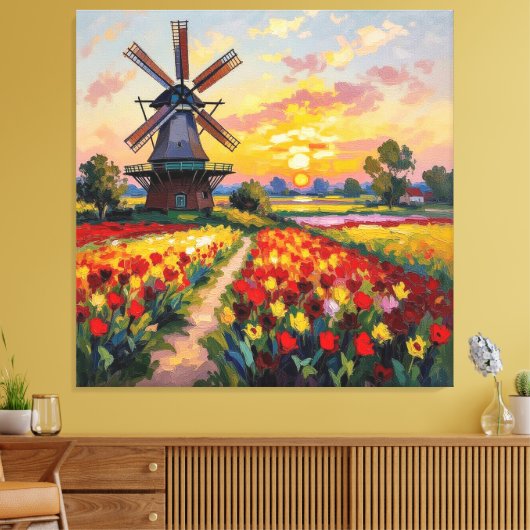 Bunte Frühlingswiese mit Windmühle Leinwanddruck (Insitu (Wohnzimmer))