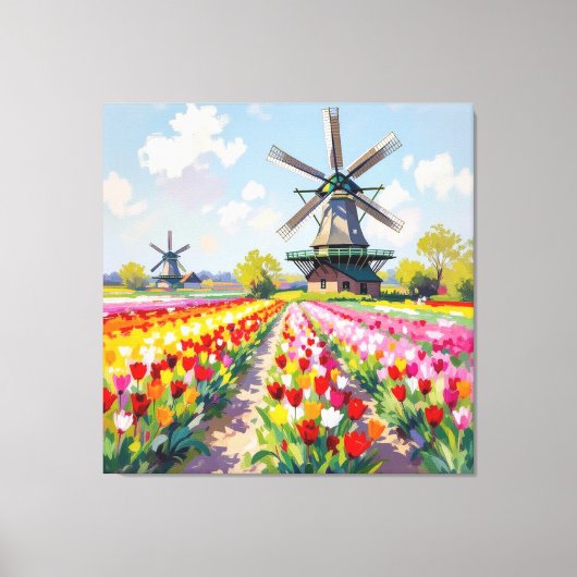 Bunte Frühlingswiese mit Windmühle Leinwanddruck (Vorderseite)