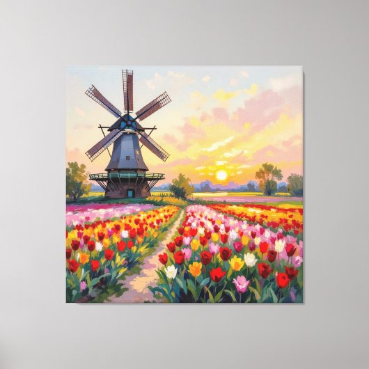 Bunte Frühlingswiese mit Windmühle Leinwanddruck (Vorderseite)