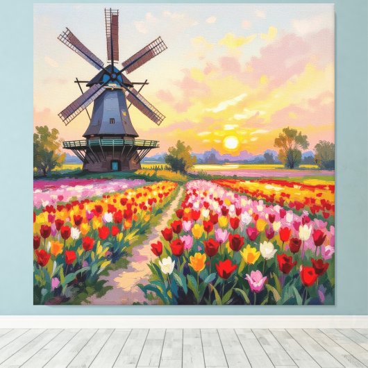 Bunte Frühlingswiese mit Windmühle Leinwanddruck (Insitu (Holzboden))