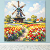 Bunte Frühlingswiese mit Windmühle Leinwanddruck (Insitu (Holzboden))