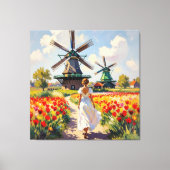 Bunte Frühlingswiese mit Windmühle Leinwanddruck (Vorderseite)