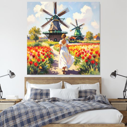 Bunte Frühlingswiese mit Windmühle Leinwanddruck (Insitu (Schlafzimmer))