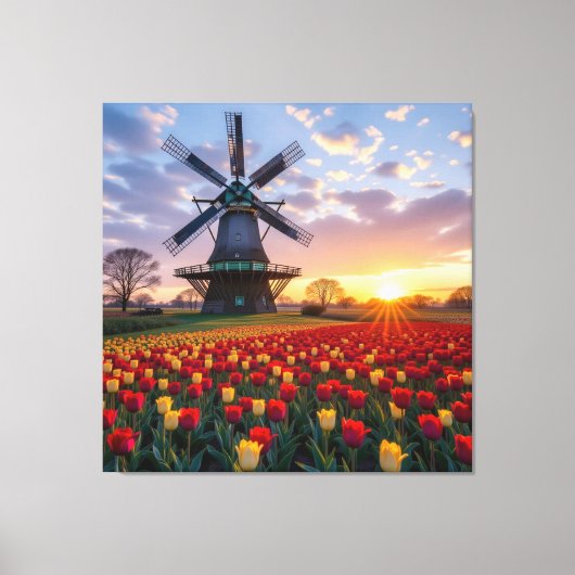 Bunte Frühlingswiese mit Windmühle Leinwanddruck (Vorderseite)