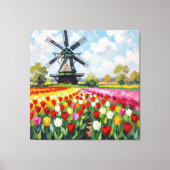 Bunte Frühlingswiese mit Windmühle Leinwanddruck (Vorderseite)