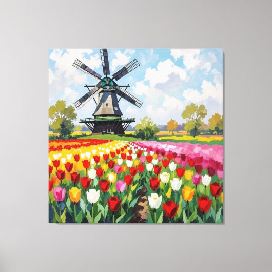 Bunte Frühlingswiese mit Windmühle Leinwanddruck (Vorderseite)