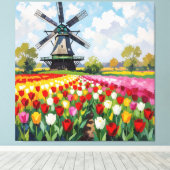 Bunte Frühlingswiese mit Windmühle Leinwanddruck (Insitu (Holzboden))