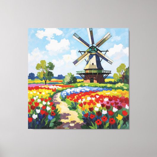Bunte Frühlingswiese mit Windmühle Leinwanddruck (Vorderseite)