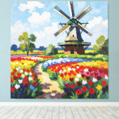 Bunte Frühlingswiese mit Windmühle Leinwanddruck (Insitu (Holzboden))