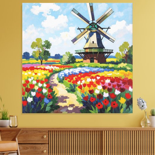 Bunte Frühlingswiese mit Windmühle Leinwanddruck (Insitu (Wohnzimmer))