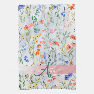 Bunte Frühlingswiesen-Blumenwiese Monogramm Geschirrtuch