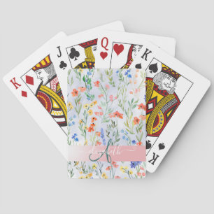 Bunte Frühlingswiesen-Blumenwiese Monogramm Spielkarten