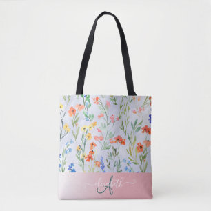 Bunte Frühlingswiesen-Blumenwiese Monogramm Tasche