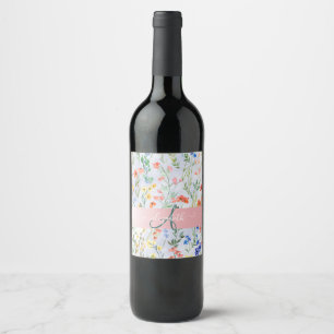 Bunte Frühlingswiesen-Blumenwiese-Monogramm Weinetikett