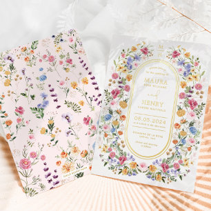 Bunte Frühlingswiesen-Gartenhochzeit mit Wildblume Folieneinladung