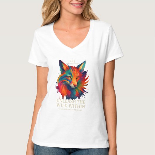 Bunte Fuchs-Kunst T-Shirt (Vorderseite)