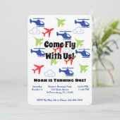 Bunte Fun-Flugzeuge, Junge zum ersten Geburtstag Einladung (Stehend Vorderseite)