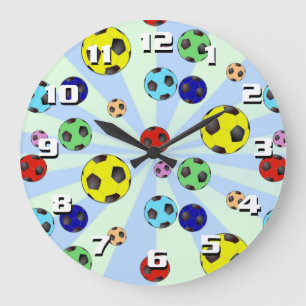 Bunte Fußbälle leicht lesbare große Zahlen Wanduhr