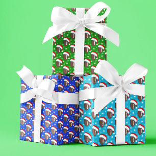 Bunte Fußbälle Weihnachtsmann-Hut & Schneeflocken Geschenkpapier Set