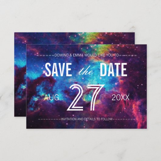 Bunte Galaxie Save the Date (Vorne/Hinten)