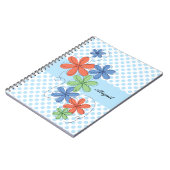 Bunte Gänseblümchen, blaue Polkapunkte, Notizblock (Linke Seite)