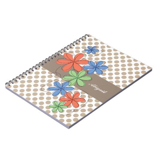 Bunte Gänseblümchen, braune Polkapunkte, Notizblock (Linke Seite)