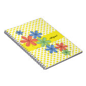 Bunte Gänseblümchen, gelbe Polkapunkte, Notizblock (Rechte Seite)