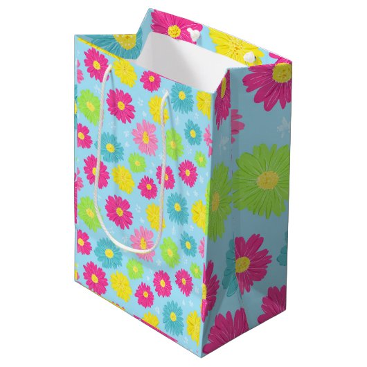Bunte Gänseblümchen Mittlere Geschenktüte (Vorderseite Schrägansicht)