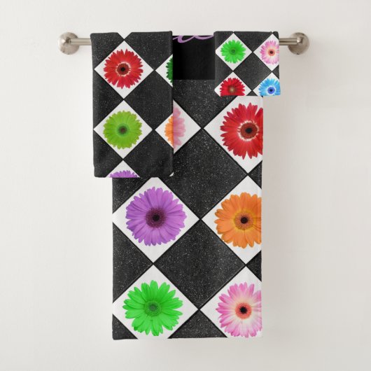Bunte Gänseblume mit Monogramm Badhandtuch Set (Insitu)