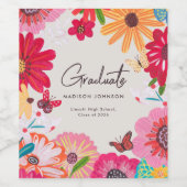 Bunte Gartengraduationsfeier mit Blumenmotiven Weinetikett (Einzelnes Label)