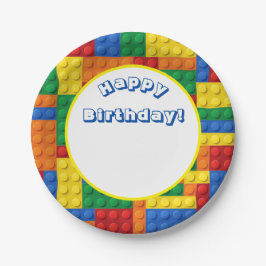 Bunte Gebäude Bricks Blocks Geburtstagsparty Pappteller