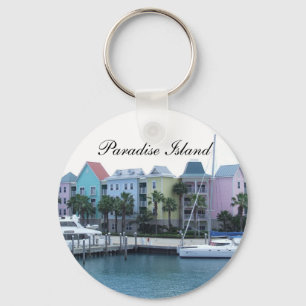 Bunte Gebäude Paradies-Insel-Bahamas Schlüsselanhänger