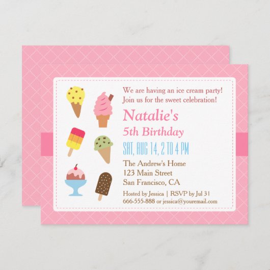 Bunte Geburtstage, Eiscreme-Party Einladungen (Vorne/Hinten)
