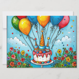 Bunte Geburtstagsballons Einladung