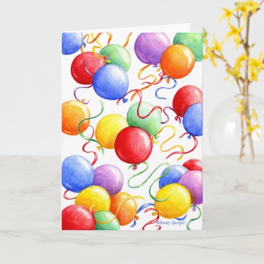 Bunte Geburtstagsballons Karte (Gelbe Blume)