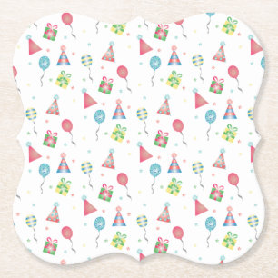 Bunte Geburtstagsfeier Hüte Geschenke Luftballons Untersetzer