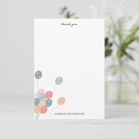 Bunte Geburtstagsparty Balloons Moderne Dankeskarte (Stehend Vorderseite)
