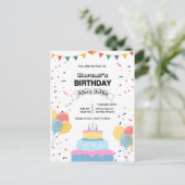 Bunte Geburtstagsparty-Einladung Postkarte (Stehend Vorderseite)